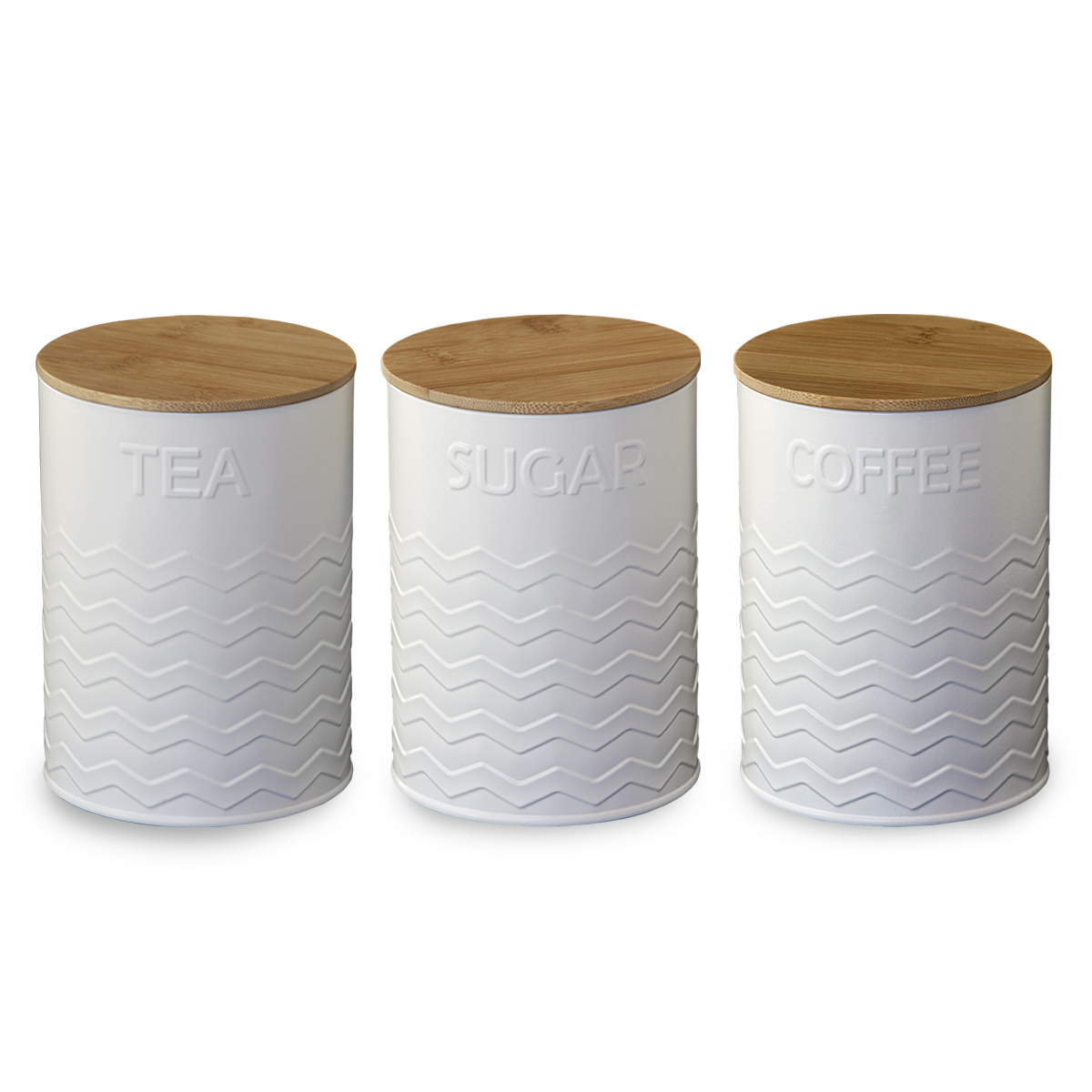 קונצ’רטו - סט שלוש קופסאות מתכת עבה תה, קפה, סוכר, 15x11Ø ס”מ.
ציפוי פנימי מתאים למזון.
מכסה במבוק עם סגירת סיליקון למניעת לחות.