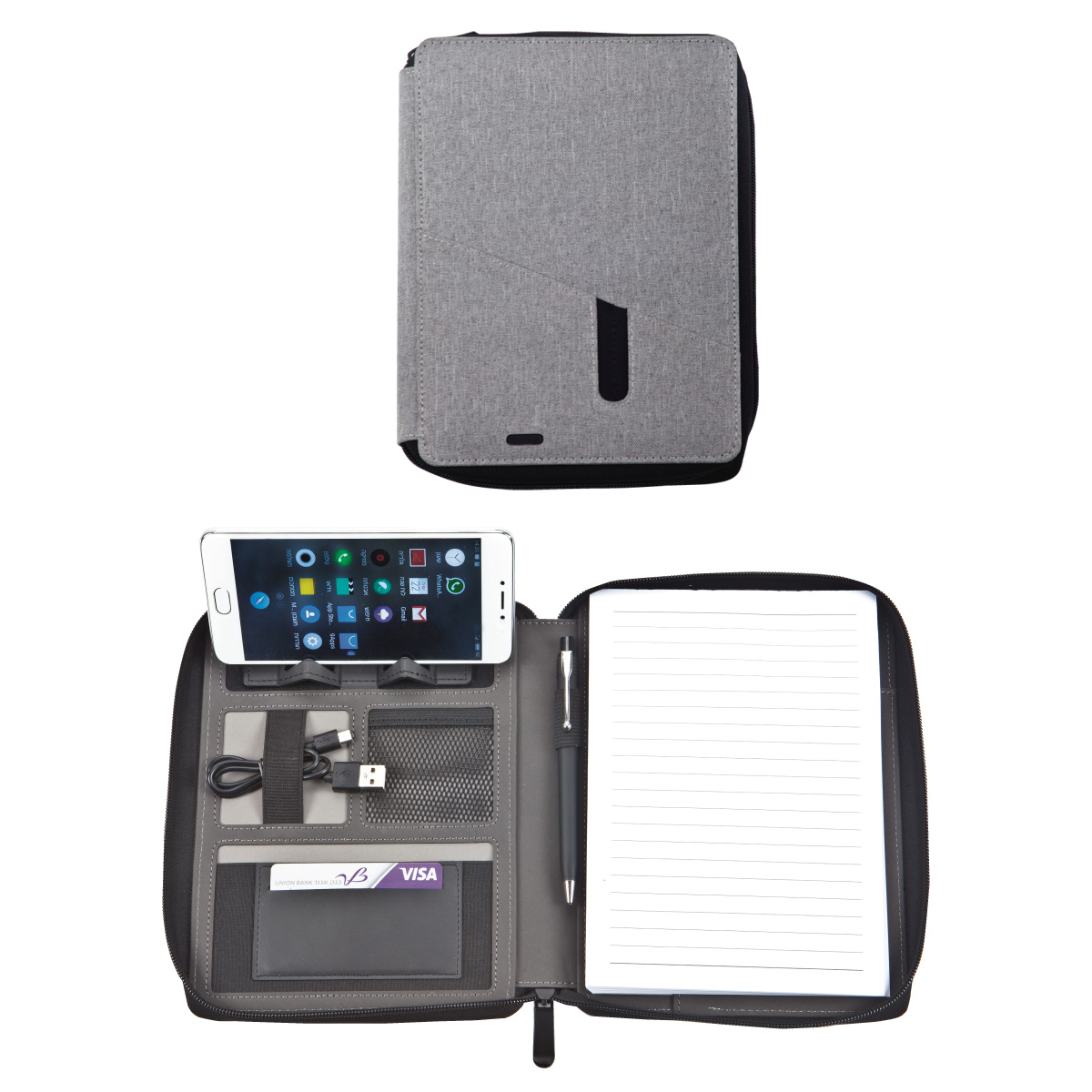 סטורנוס - מכתביה A5 מהודרת עם רוכסן. 
סוללה נטענת 4,000mAh עם כבל בחיבור USB.
נורות בקרה לעוצמת הסוללה.
תאים לכרטיסי ביקור ואחסנה. 
בלוק ניירות שורה. 
מעמד לטלפון נייד.
