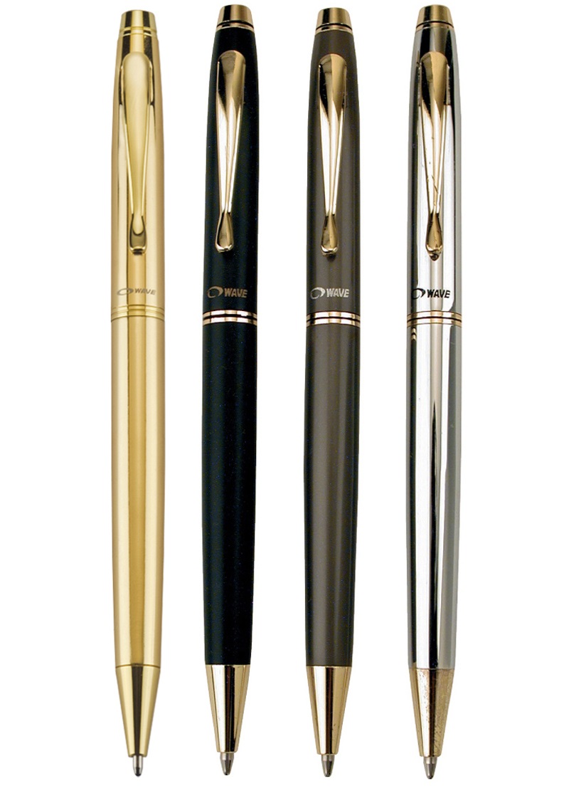 פרסטיג’ מוזהב - עט כדורי WAVE, גימור זהב, גוף מתכת, מילוי דמוי קרוס, 1.0 מ”מ. מנגנון סיבוב