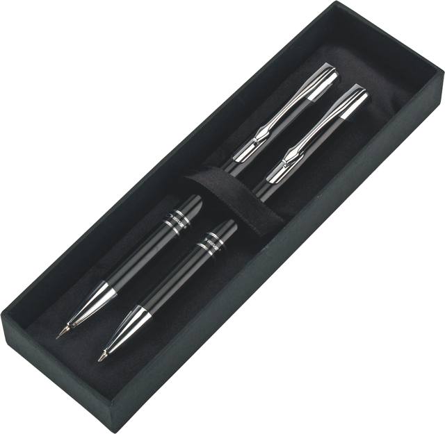 סט טרנד - עט כדורי ועיפרון מכני WAVE, גוף מתכת, מנגנון לחיצה. 