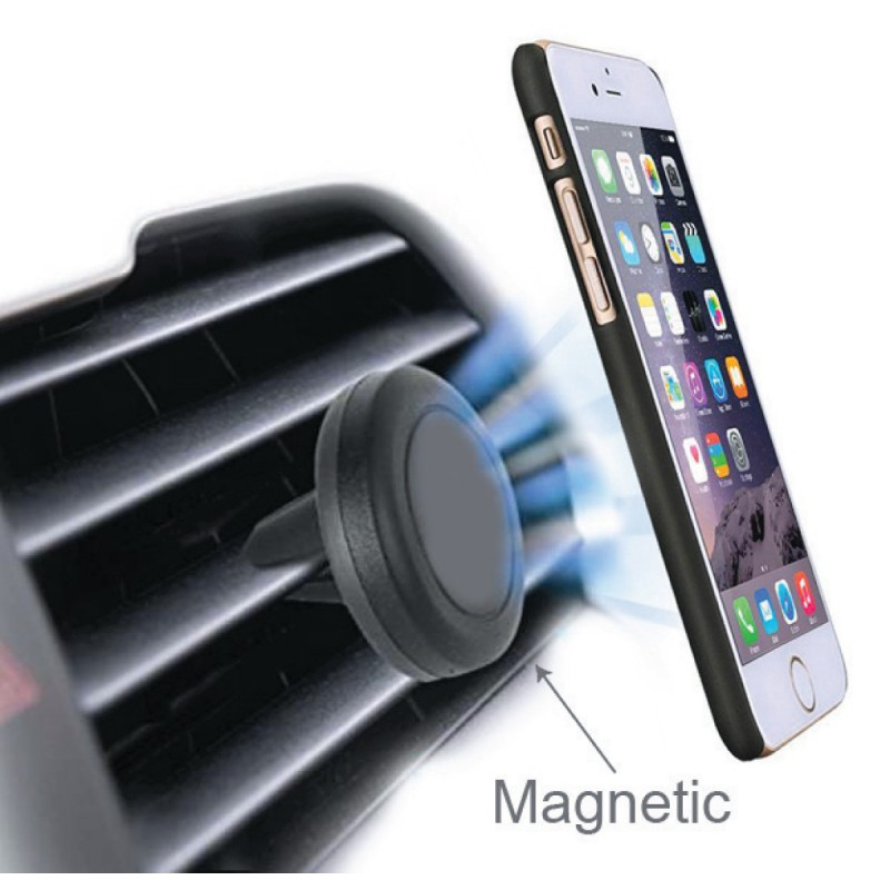 מגנט לנייד ברכב בציפוי סיליקון איכותי. 
מתאים לחיבור על תריסי מזגן הרכב.
שומר על נראות ואיכות הרכב ועל הבטיחות שלכם.
בעל מגנט עגול ומלבני.
