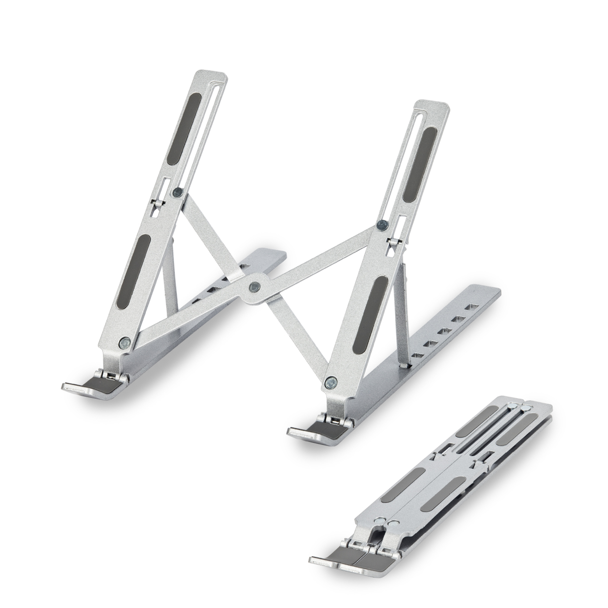 מעמד מתכתי מתקפל למחשב נייד. 
עשוי מתכת קשיחה בשילוב סיליקון.
נפתח ומתקפל בקלות.
6 זווית שונות לבחירה.
מסייע בהפחת הלחץ על הצוואר והכתפיים.
מתאים למחשב נייד, ספר, מעמד לסמארטפון ועוד.