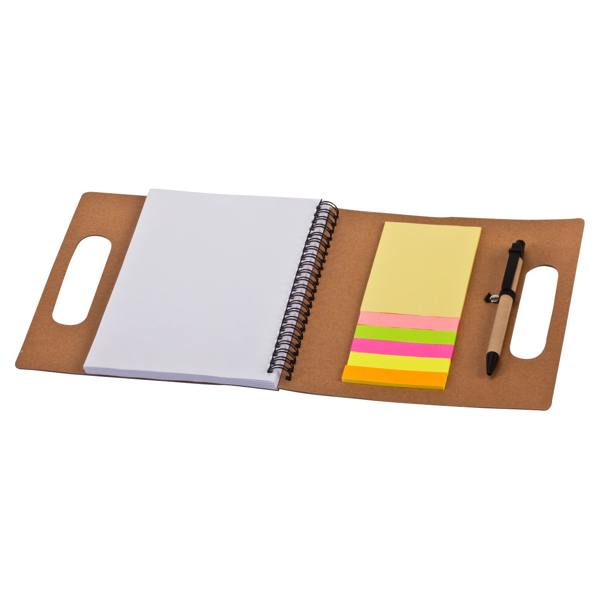 סאנאי - מכתבייה A5, כריכה מנייר ממוחזר. שידרת ספירלה, ידית אחיזה. 50 דפים, נייר ממו דביק ודגלונים. עט כדורי.
מידות המוצר: 19.50x19.50 ס