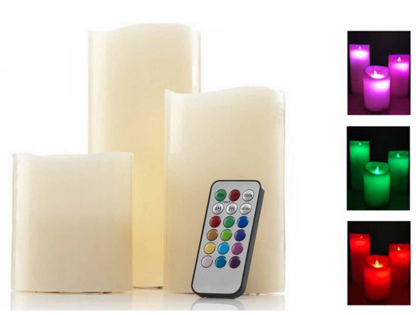 אמטיס - סט של 3 נרות שעווה בגבהים שונים, תאורת LED ללהבה ונר,בטיחותי לשימוש בבית ובחוץ,
תאורת אווירה משתנית על ידי שלט עם טיימר.
מפסק On/Off לכל נר.
מידות: 9x10/13/15 ס