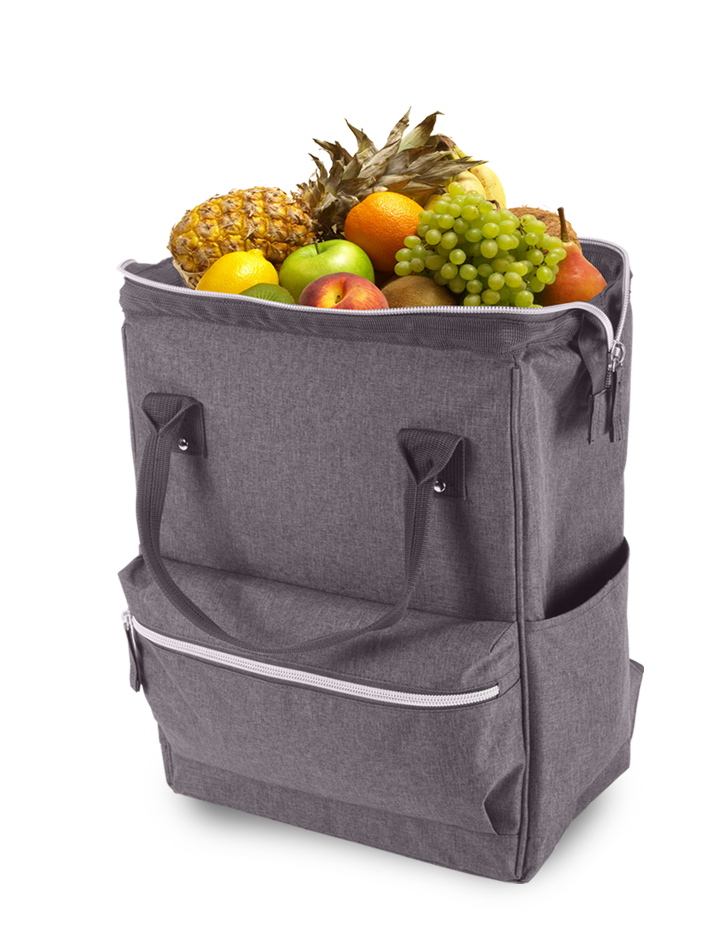 פטגוניה 8 – תיק גב עם צידנית.
תיק גב צידנית מבד קורדורה 2-Tone. נפח 8 ליטר.
עיצוב ייחודי מסידרת  CoolHeat. כיס קידמי עם רוכסן.שני כיסי צד. שתי ידיות אחיזה ורצעות גב.
פתיחה רחבה ונוחה כמו תיק רופא.
ציפוי פנימי PEVA מיוחד למזון.
ניתנת לניקוי בקלות.
מידות: 24×30×13 ס