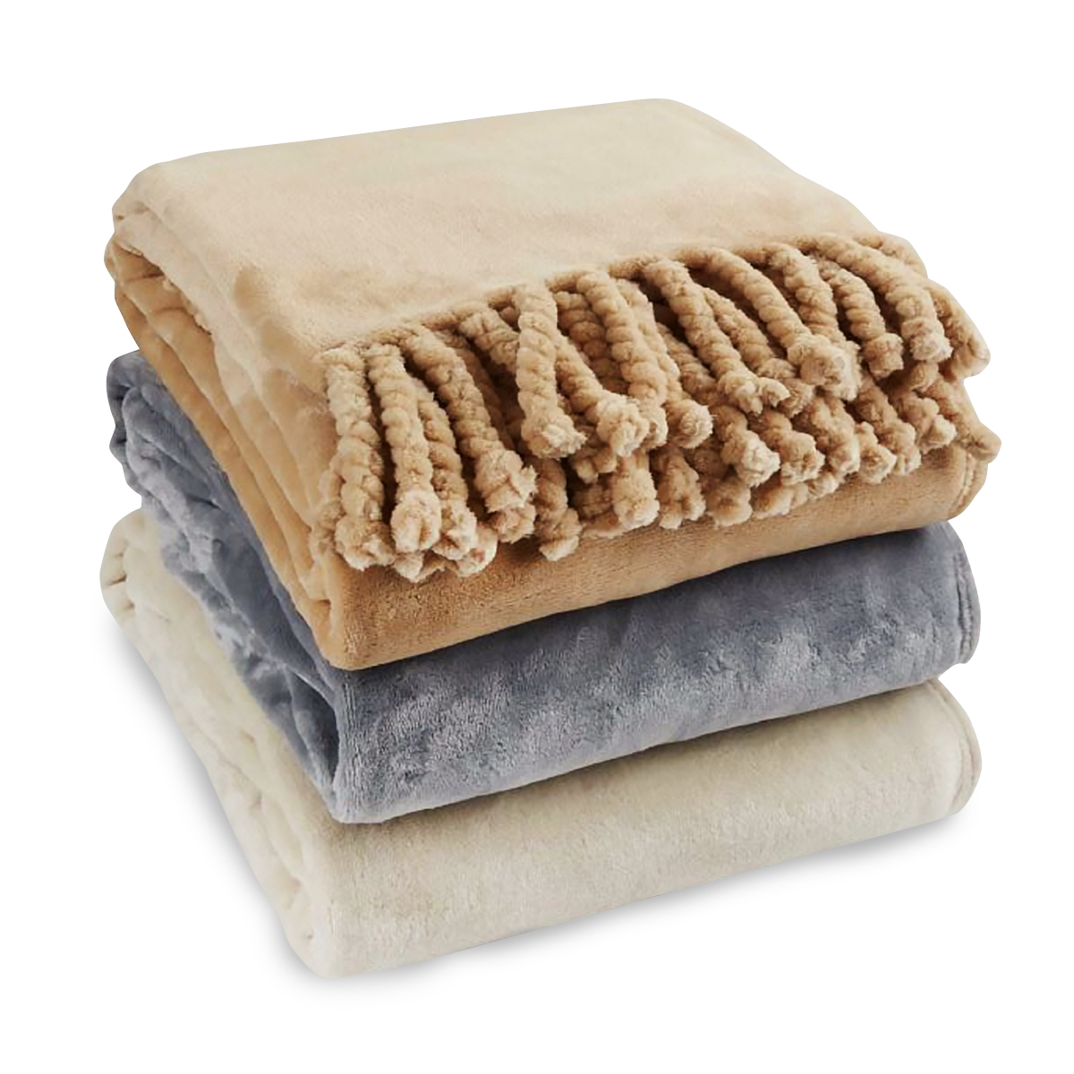 שמיכת ביסלי - שמיכת קורל פליז  130X180 ס”מ עם פרנזים מגולגלים בצד הצר, משקל 280 גרם/מ"ר,  אריזה בחבק.