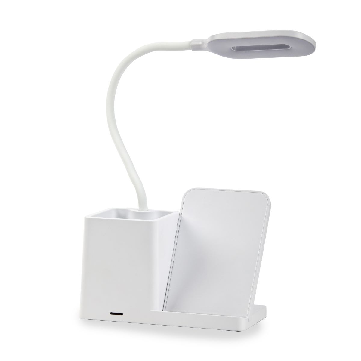 מנורת לד עם חיישן, משטח טעינה אלחוטי 15w עם כוס רחבה למכשירי כתיבה. 
מידות: 29x8x15.5 ס״מ. 
כולל כבל טעינה USB.
מנורת לד 3 מצבי תאורה חם/קר/משולב.
נדלקת על ידי חיישן מגע.
מוט תאורה גמיש מתכוונן.
כוס רחבה למכשירי כתיבה.