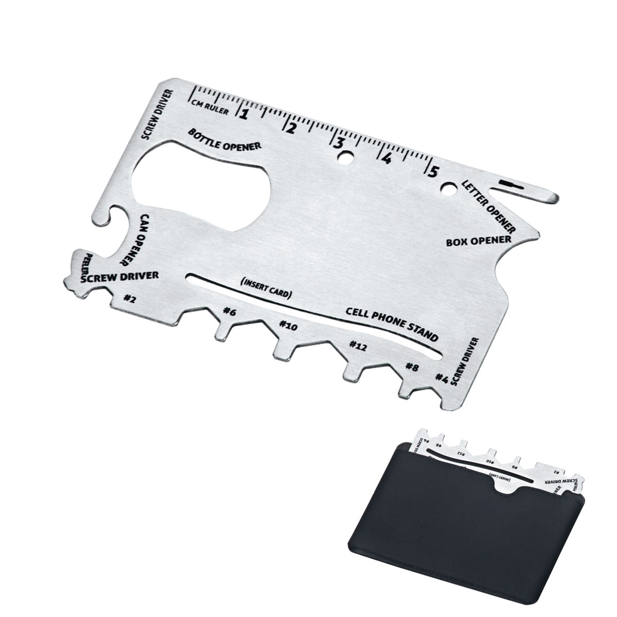 טריפ - סט כלים 11 פונקציות. פותחן בקבוקים, סט מברגים, סרגל, מנקב קופסאות פח, מעמד לטלפון. 
הכל בכרטיס אשראי מנירוסטה. 