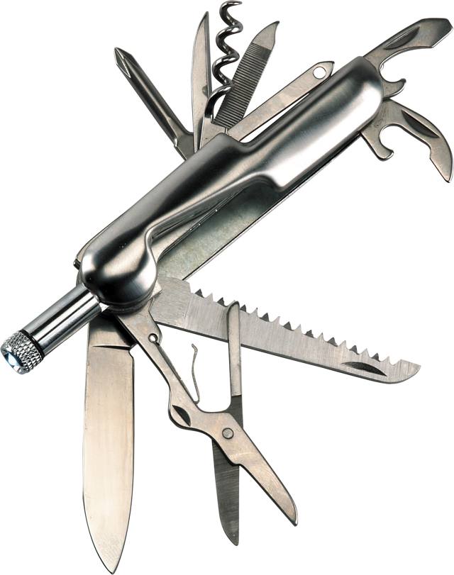 דקר - אולר 11 פונקציות, פנס LED בגימור מטלי  מידה :8.8 ס