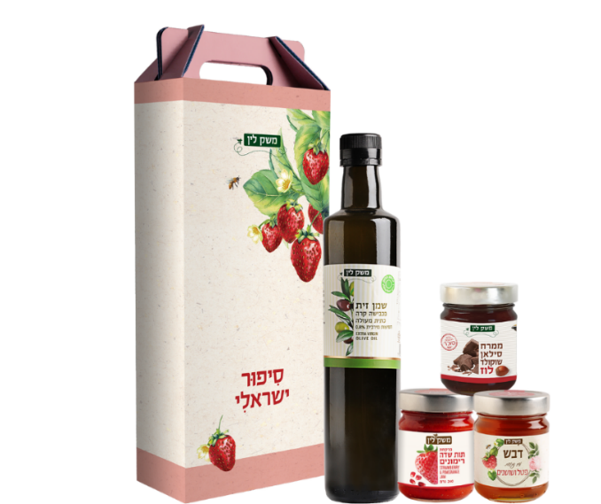 שמן ומעדנים.
מארז מזוודה מהודר, במידות 420x160x80 המכיל: 
שמן זית כתית מעולה, 500 מ