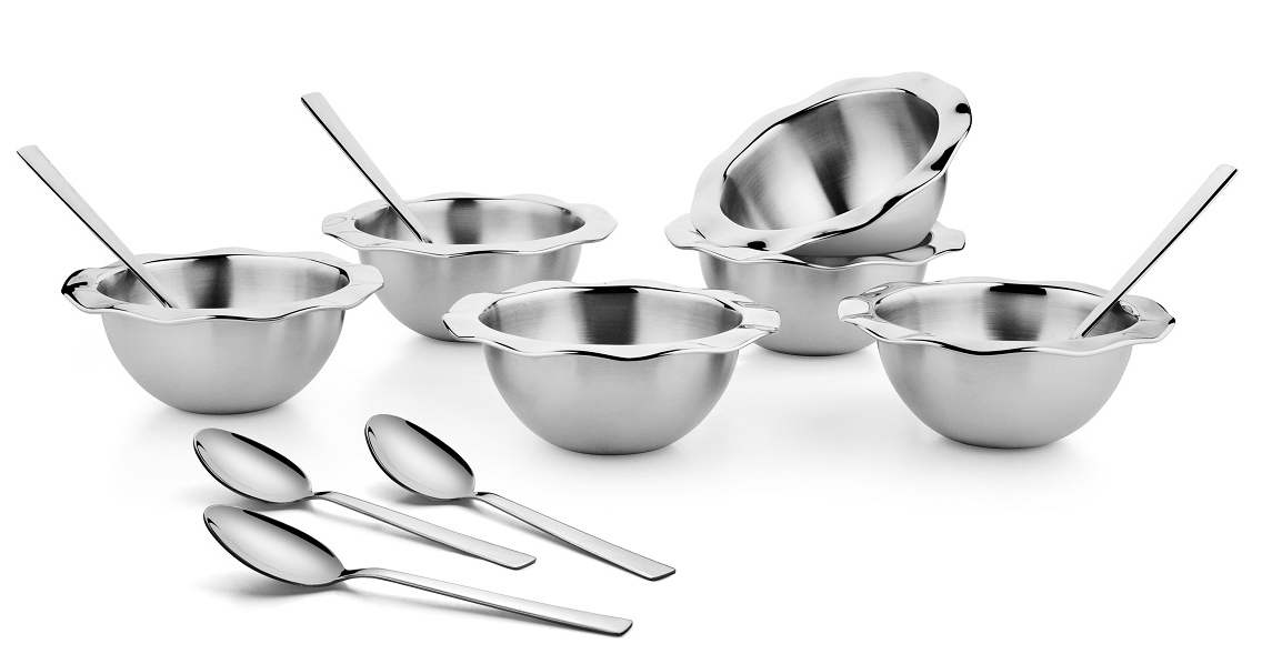 סט 6 קעריות נירוסטה + 6 כפיות