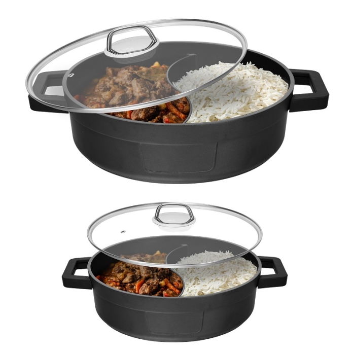 סיר מחולק - סיר יציקת אלומיניום קוטר: 32 ס”מ, 
נפח: 6.5 ליטר. 
בעל דופן הפרדה מעוקלת המחלקת אותו לשני חלקים ומאפשרת להכין שני תבשילים במקביל זהים או שונים, כגון: שני סוגי אורז, תבשיל בשר עם תוספות, פסטה, ירקות וכד’.
בתוספת ידיות סיליקון לבידוד חום.
ציפוי נון סטיק אשר מאפשר שימוש מופחת בשמן ומונע הידבקות מזון.
מתאים לשימוש בכל סוגי הכיריים כולל אינדוקציה.