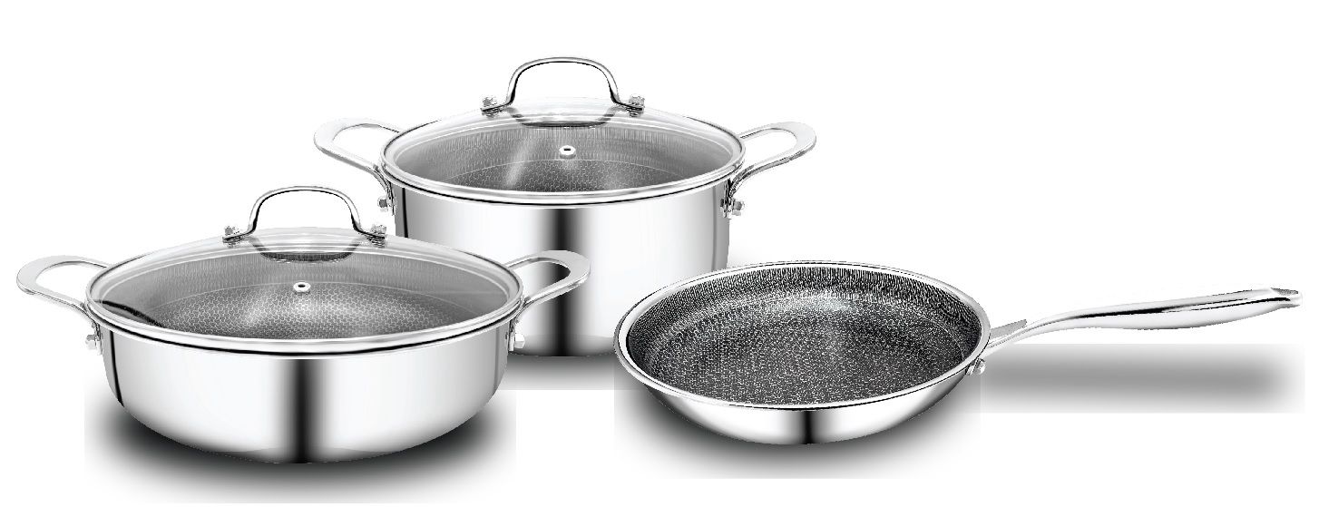 סט סירים היברידי 5 חלקים - מציע את המיטב משני העולמות:
תכונות בישול של נירוסטה + קלות ניקיון של נון-סטיק.
הסט כולל:
סיר 24 ס