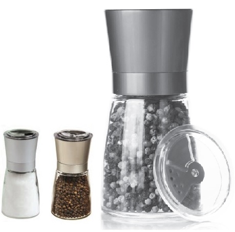 מטחנת תבלינים, עם פקק שייקר. צבע כסוף, קופסת מתנה.
