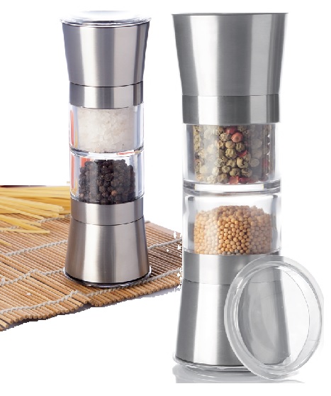 מטחנת תבלינים דו צדדית. צבע כסוף, קופסת מתנה.
