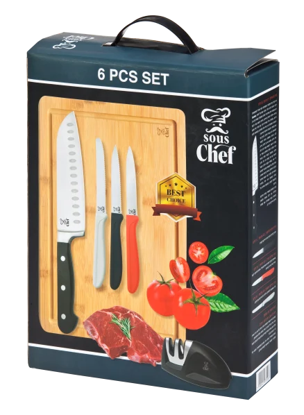 סט מקצועי למטבח סו שף 6 חלקים.
כולל: סכין שף סנטוקו מקצועי 18 ס