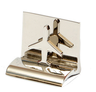 מעמד לכרטיסי ביקור מתכתי בעיצוב מטוס.