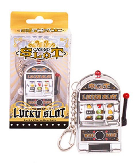 סלוט משין - מחזיק מפתחות מכונת מזל. 
דגם מיניאטורי עם ידית עובדת וסיבוב אמיתי.  