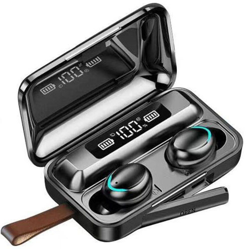 אוזניות אלחוטיות עם מכסה שקוף, קייס טעינה חכם המשמש כסוללה חיצונית ותאורת LED מתקדמת.