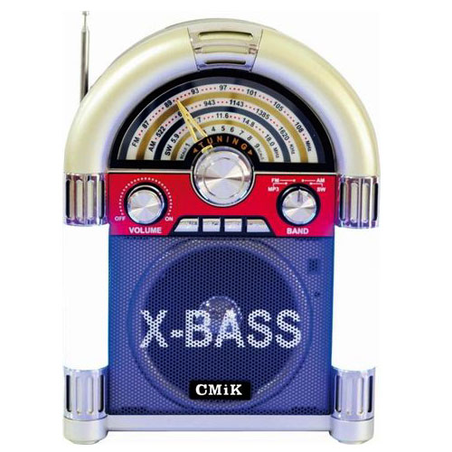 מיוזיק בוקס בעיצוב רטרו בלוטוט מיני. 
רדיו AM/FM.
קורא כרטיסי זכרון.
נטען על ידי חשמל.