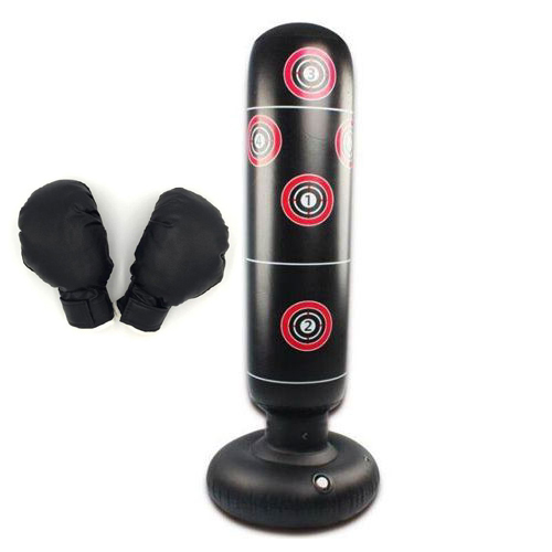 שק אגרוף ריצפתי להפגת עצבים כולל כפפות איגרוף.
יש למלא את הבסיס במים. 
את העמוד מנפחים על ידי משאבה (כלול בסט). 