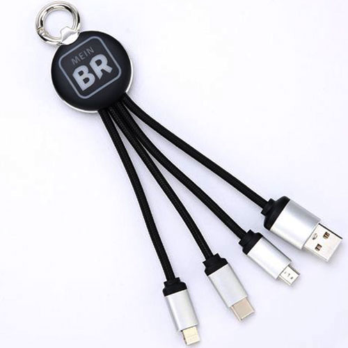 כבל טעינה אישי עגול עם תאורת  LED כשחורטים את הלוגו.
כניסת USB ושלוש כניסות למכשירים שונים:אייפון, אנדרואיד ו TYPE-C.