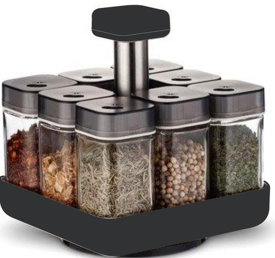 מעמד 8 צנצנות לתבלינים. 
סט מעוצב מזכוכית הכולל בקבוקי שמן וחומץ עם פיות מזיגה ושייקרים למלח ופלפל. 
פרקטי מוסיף צבע לכל שולחן.