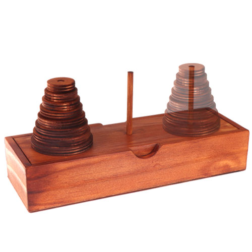 משחק מחשבה מגדל האנוי - מגדל טבעות. 
יש להעביר את הפירמידה בין עמוד לעמוד.
חוק המשחק: אסור לשים טבעת גדולה על טבעת קטנה.