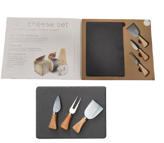 סט גבינות 4 חלקים עם לוח צפחה 24x17 ס