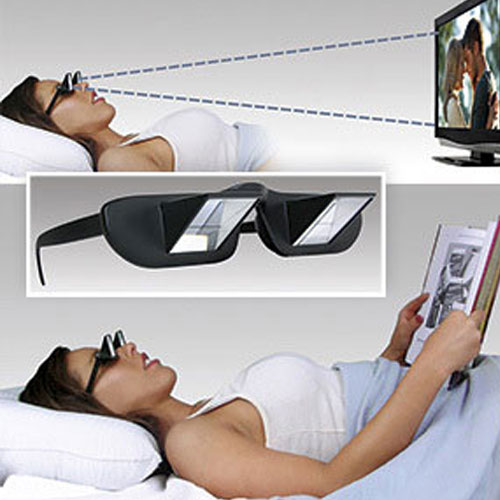 משקפיים פרזמטיות
פתרון יצירתי ונוח לכל הסובלים מכאבי צוואר ,גב ...לקוראים וצופי הטלוויזיה בשכיבה, מבלי לאמץ את הצוואר ומבלי לכוון ולשנות את תמיכת הכרית.
