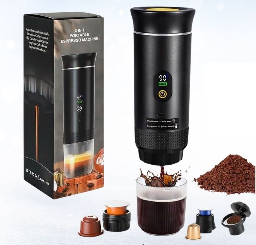 מכונת קפה ניידת ועוצמתית דיגיטלית. 
תואמת קפסולות וקפה טחון. 
עם חימום מהיר בלחיצת כפתור, סוללה נטענת ותצוגת LED חכמה לחוויית קפה מושלמת בכל זמן. 