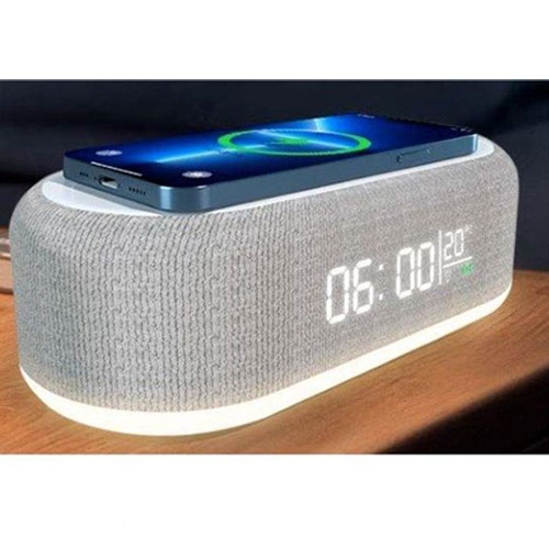 מטען אלחוטי מהודר 15w, עם שעון תצוגת לד ותאורת אווירה. 