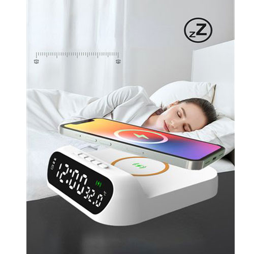 שעון טעינה אלחוטית. 
מטען אלחוטי בעיצוב עומד המאפשר טעינה במצב אנכי או אופקי. תומך בטעינה מהירה עד 15W. 