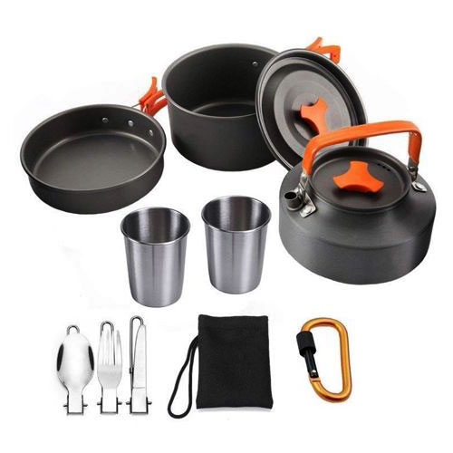 סט פיקניק מושלם הכולל: 
סיר, מחבת, קומקום, שתי כוסות וסכו