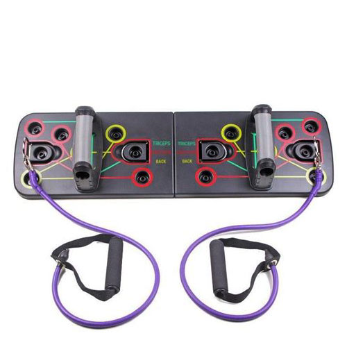 משטח כפיפות ידיים עם רצועות מתיחה - לוח אימון וחיזוק שרירים כולל רצועות התנגדות. 
לביצוע תרגילים שונים של שכיבות סמיכה, שינוי זווית הידיות על פני הלוח מאפשר אימון וחיזוק שרירים שונים. לוח שכיבות שמיכה עם רצועות גומי, שילוב של אימון אירובי ואימון כושר לחיזוק והגמשת השרירים.
כולל זוג ידיות מרופדות.
עשוי ABS קשיח וקל. 
 

