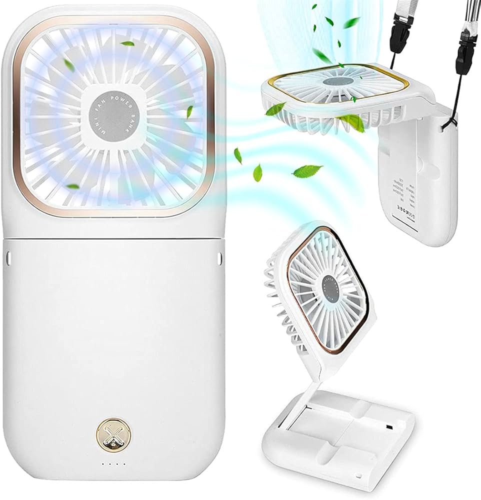 מאוורר נייד מתקפל משולב פאוור בנק 3000mAh.  