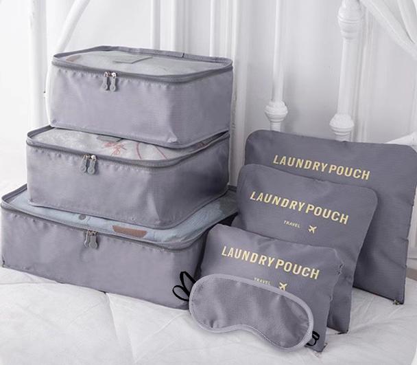 סט 6 נרתיקים (כולל מסכת עיניים) עם רוכסנים בגדלים שונים המשמשים לאחסון וסידור המזוודה.

 