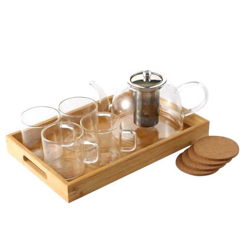 ערכת תה מושלמת 10 חלקים הכוללת: 
מגש עץ BAMBO בגודל 23x36 ס