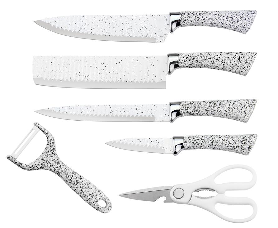 סט 6 יחידות: סכינים 4 יחידות, קולפן ומספריים. 