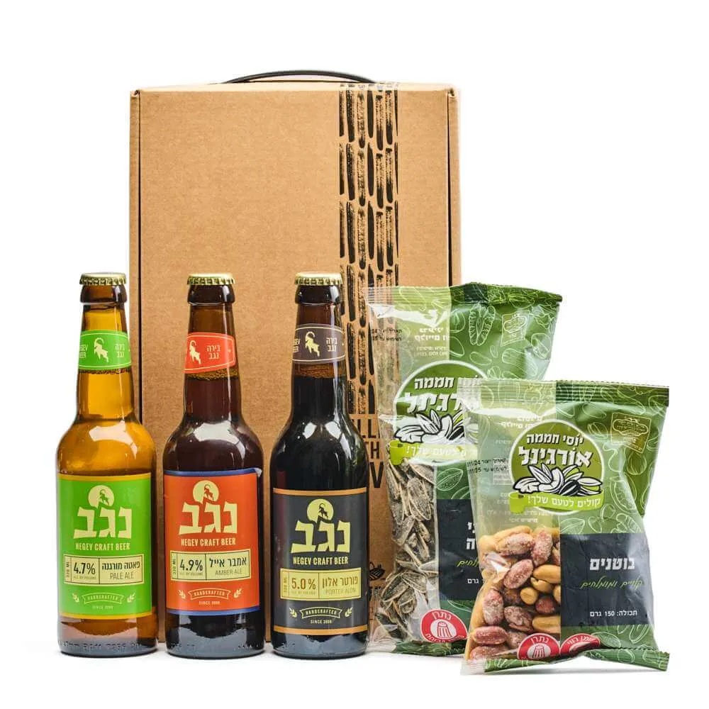 בירות ונשנושים - מארז בירות ופיצוחים הכולל:
בירה נגב אמבר אייל 330 מ