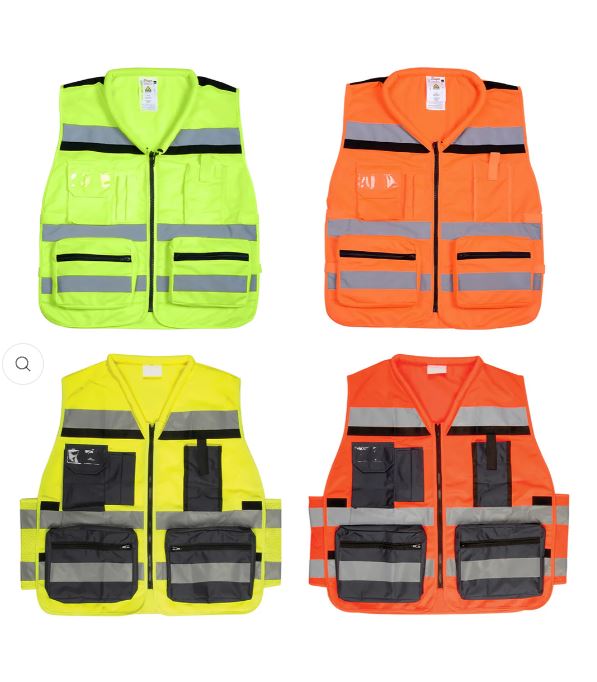 אפוד עבודה - ווסט זוהר מנהלים.
פסים מחזירי אור.
מגיע בשלוש מידות: L,2XL,5XL.
כיס בחזה עם סגירת צמדן.
כיס חזה נוסף עם תג שם וסגירת קלפה.
שני כיסי מותן עם סגירת רוכסן.
כיס רוכסן מאחור.
צמדנים בצדדים.
מקום לעטים.
סגירת רוכסן.
משקל בד 120 גר