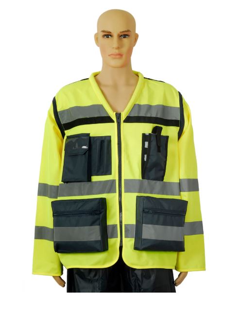 אפוד שרוול ארוך מתנתק - אפוד בעל שרוול ארוך עם אפשרות לניתוק ולהחזרה בערת רוכסן.
כיס בחזה עם סגירת צמדן.
ווסט זוהר.
כיס חזה נוסף עם תג שם וסגירת קלפה.
שני כיסי מותן עם סגירת רוכסן.
כיס רוכסן מאחור.
צמדנים בצדדים.
מקום לעטים.
סגירת רוכסן.
משקל בד 120 גר