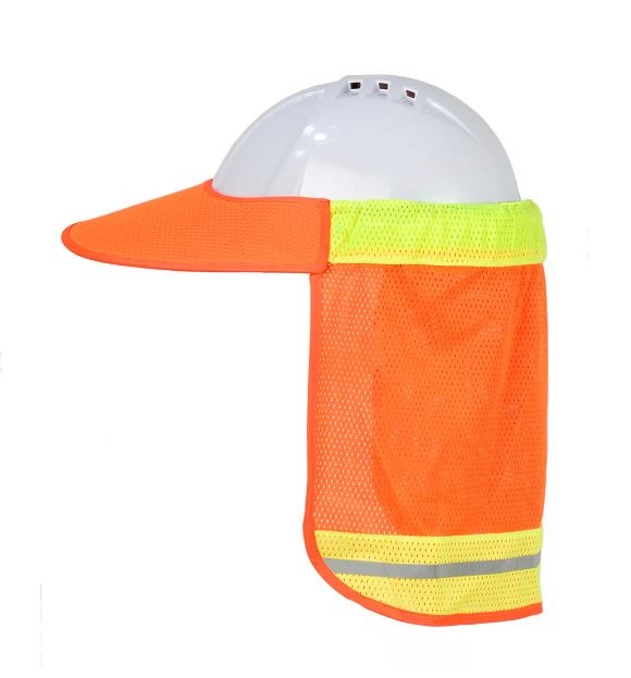 כיסוי עורף לקסדה עם מצחייה.
מגן עורף בעל מצחייה הנלבש מעל קסדה או כובע.
מגן על העורף והפנים מפני השמש.
מגן עורף עשוי בד רשת מאוורר.
בעל פס זוהר לנראות גבוהה.
סרט אלסטי נמח ומתלבש על כל קסדה.