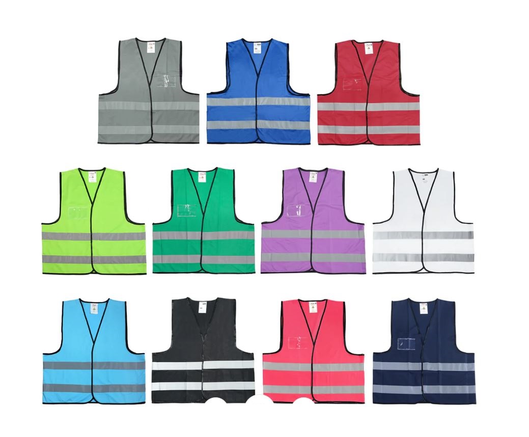 אפודי רכב צבעוניים. 
ווסט זוהר מידה אחת.
פסים מחזירי אור תקניים.
סגירת צמדן.
כיס שקוף לתג שם בחזית האפוד.
משקל בד 120 גרם/מ