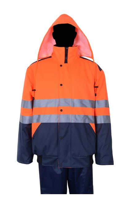 מעיל מרופד עם פסים מחזירי אור, S - 4XL. 
המעיל נסגר ברוכסן המכוסה ברצועת בד רחבה הנסגרת ע