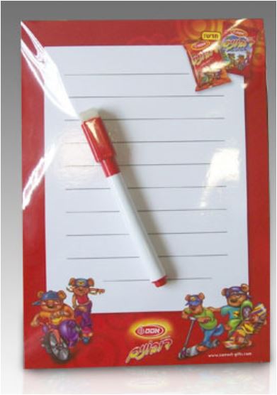 לוח מגנטי מחיק למקרר A5, כולל טוש מגנטי ואריזה בצלופן.

