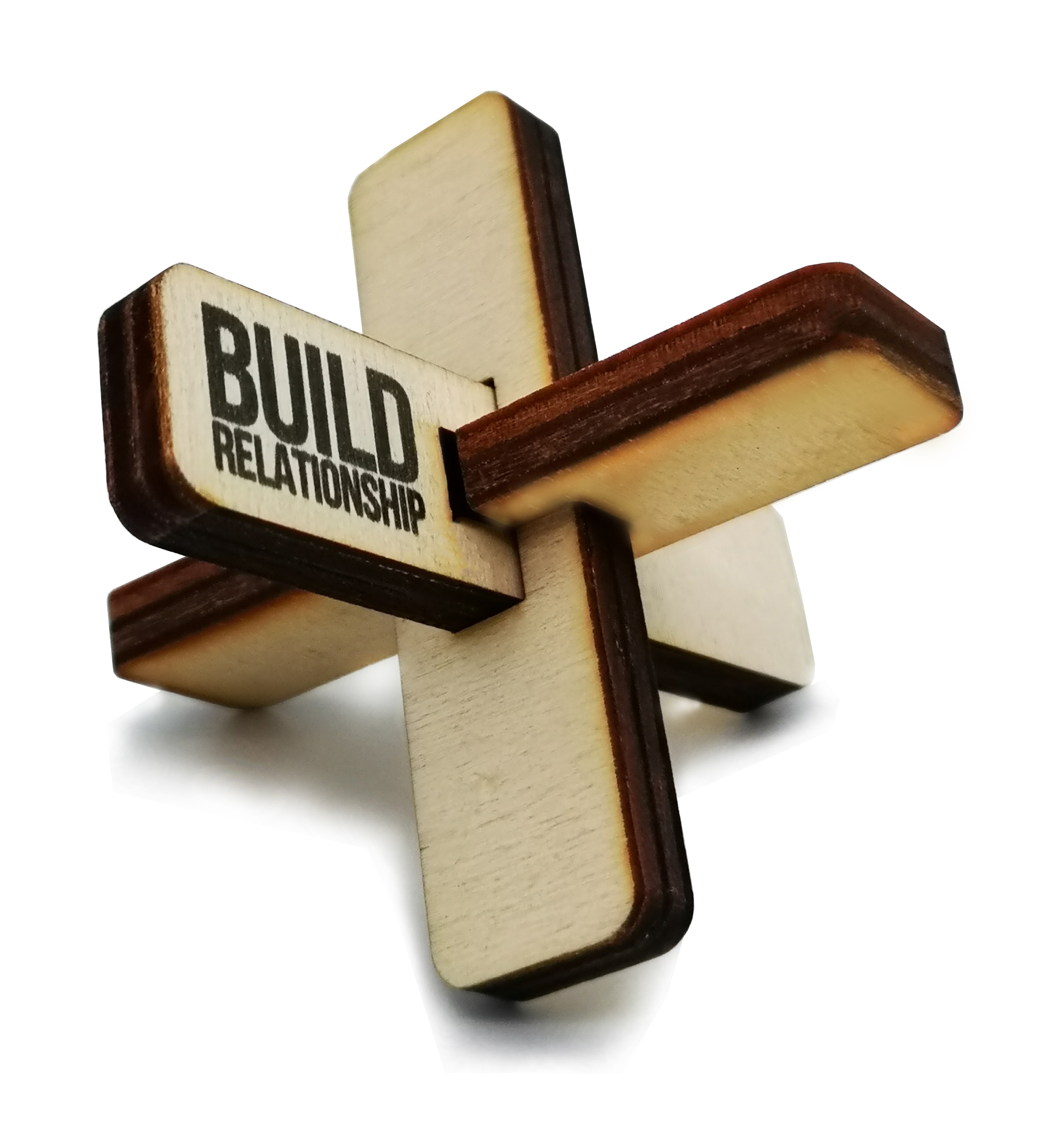 משחק חשיבה מעץ A5, בחיתוך לייזר. 
מידות: 0.7x8x2 ס