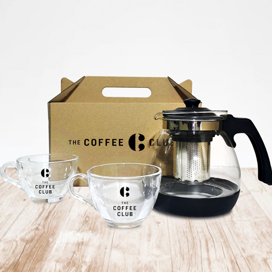 מארז קנקן חליטה וספלי זכוכית הכולל קנקן חליטה 
ו - 2 ספלי זכוכית. 