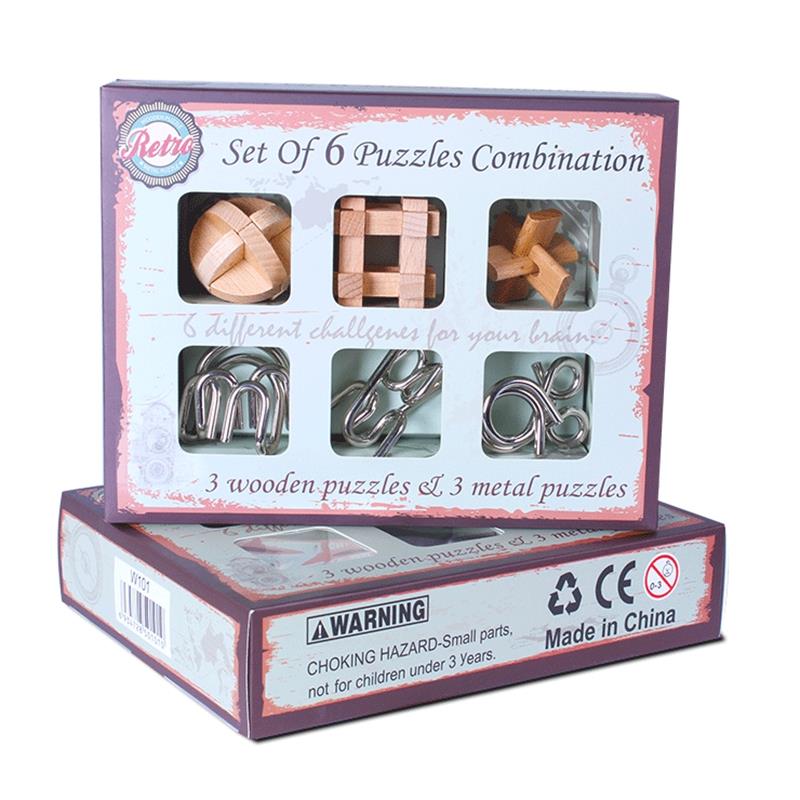 מארז 6 משחקי חשיבה מעץ ומתכת – 4.5 ס”מ. סט 6 משחקי פירוק (קל יחסית) והרכבה (נראה אתכם מצליחים להרכיב חזרה): 3 מעץ מלא באיכות גבוהה + 3 ממתכת.
גודל כל אחד: כ- 4.5 ס”מ
מצורף פתרון להרכבת כל אחד מ-6 הפאזלים
מדובר בלולאות מעץ/מתכת שצריך להצליח לפרק למספר יחידות ללא שימוש בכלים (רק בעזרת הידיים וכמובן להפעיל את הראש).
משחקי חשיבה מעץ/מתכת עובדים על היגיון, חשיבה מחוץ לקופסא ותכנון, הפעלת כוח אינה מאפשרת להגיע לפתרון.