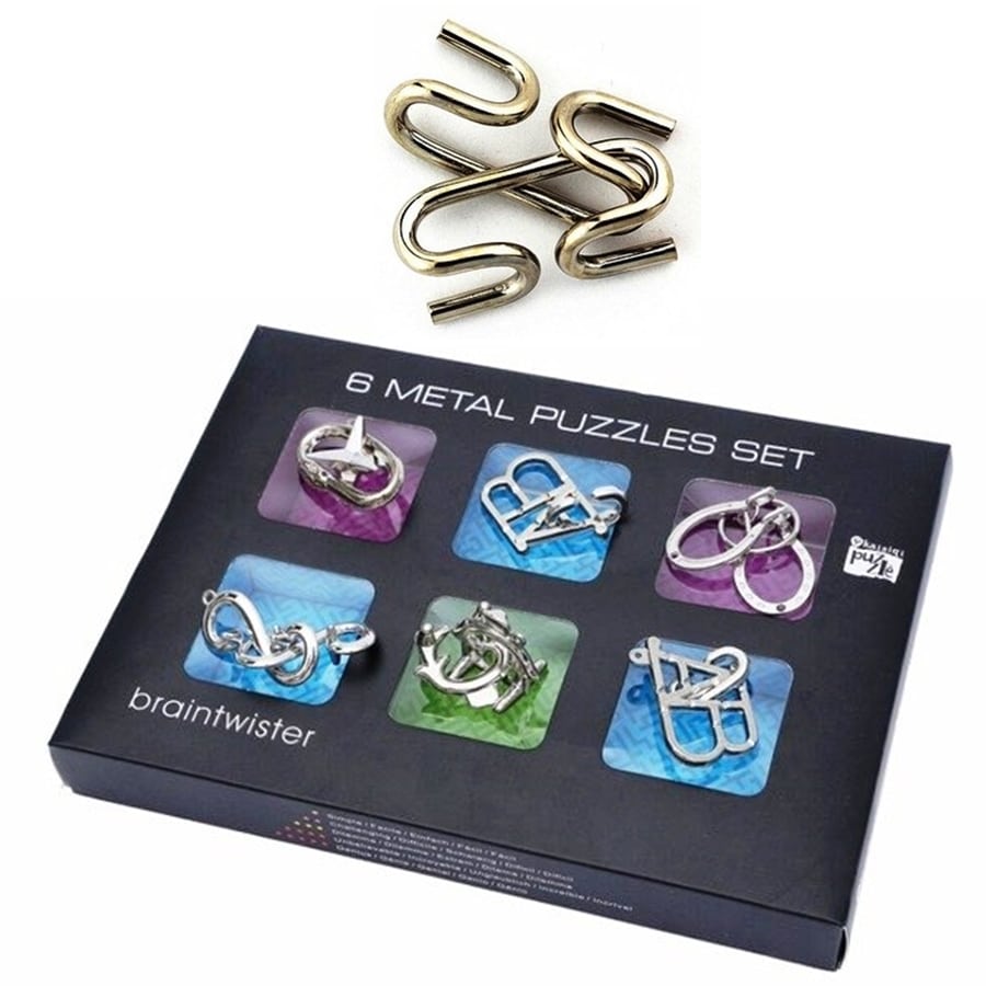 מארז 6 משחקי חשיבה ממתכת – פאזלים ממתכת 4.3 ס”מ.
גודל כל פאזל: כ- 4.3 ס”מ. 
מתאים לגילאי 8 עד 99. 
מדובר בלולאות ממתכת שצריך להצליח לפרק למספר יחידות ללא שימוש בכלים (רק בעזרת הידיים וכמובן להפעיל את הראש).
משחקי חשיבה ממתכת עובדים על היגיון, חשיבה מחוץ לקופסא ותכנון, הפעלת כוח אינה מאפשרת להגיע לפתרון.
מתנה מושלמת לפיתוח חשיבה, חשיבה יצירתית ומחוץ לקופסא!
